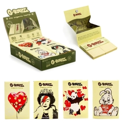 GROLLZ PAPERS BG402A-DIS ORGANIC HEMP EXTRA THIN 50PC 16CT W/ TIPS / TRAY / POKER - GRAFFITI 1 1/4