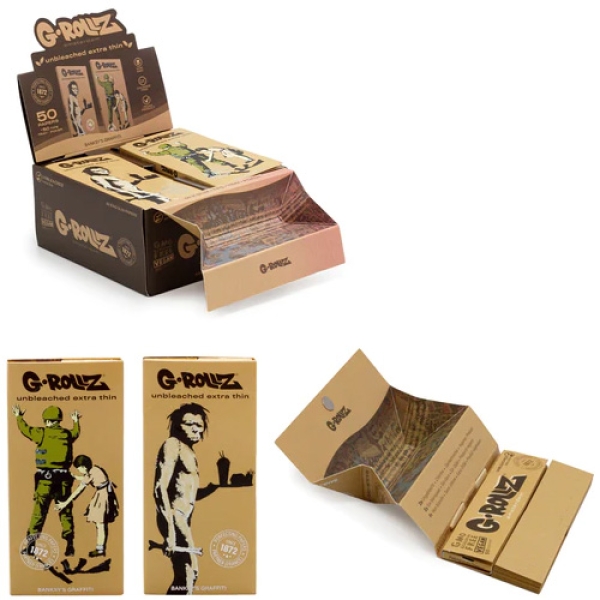 GROLLZ PAPERS BG70A-DIS UNBLEACHED EXTRA THIN 50PC 16CT W/ TIPS / TRAY / POKER - GRAFFITI KS SLIM GROLLZ PAPERS BG70A-DIS UNBLEACHED EXTRA THIN 50PC 16CT W/ TIPS / TRAY / POKER - GRAFFITI KS SLIM