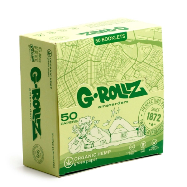 GROLLZ PAPERS GR04A-DIS ORGANIC GREEN HEMP 50PC 50CT - KS SLIM
