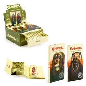 GROLLZ PAPERS PR72B-DIS BIO ORGANIC HEMP EXTRA THIN 50PC 16CT W/ TIPS / TRAY / POKER - REGGAE KS SLIM
