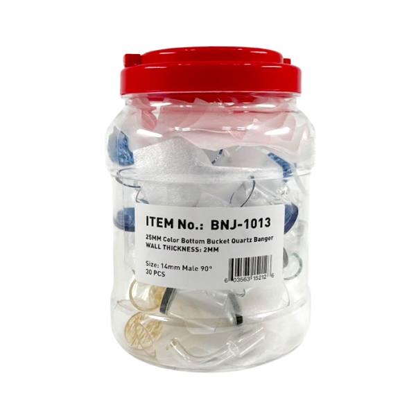 QUARTZ BANGER COLOR BOTTOM BUCKET 25MM 90DEG 14MM MALE 30PC BNJ-1013