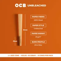 OCB VIRGIN UNBLEACHED CONES 24CT 6PC 1 1/4