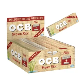 OCB BROWN RICE ROLLING PAPER SLIM WITH TIPS