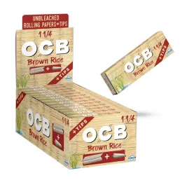 OCB BROWN RICE ROLLING PAPER 1 1/4 WITH TIPS
