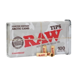 RAW ARCTIC CAMO PREROLLED 100 TIPS TIN 6CT