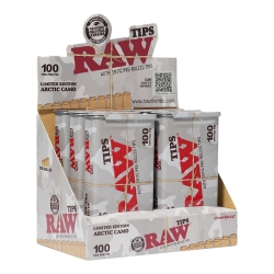 RAW ARCTIC CAMO PREROLLED 100 TIPS TIN 6CT