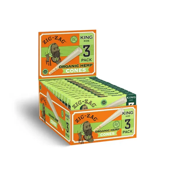 ZIG ZAG ORGANIC HEMP CONES KING SIZE 3PC 24CT ZIG ZAG ORGANIC HEMP CONES KING SIZE 3PC 24CT